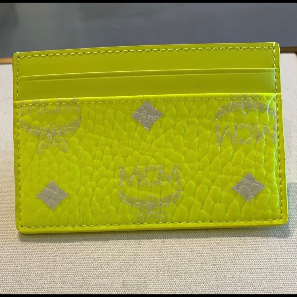 MCM neon yellow color mini card case $160+ tax